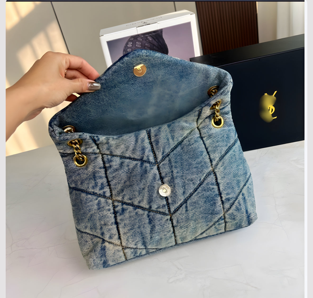 PUFFER QUILTED DENIM BAG