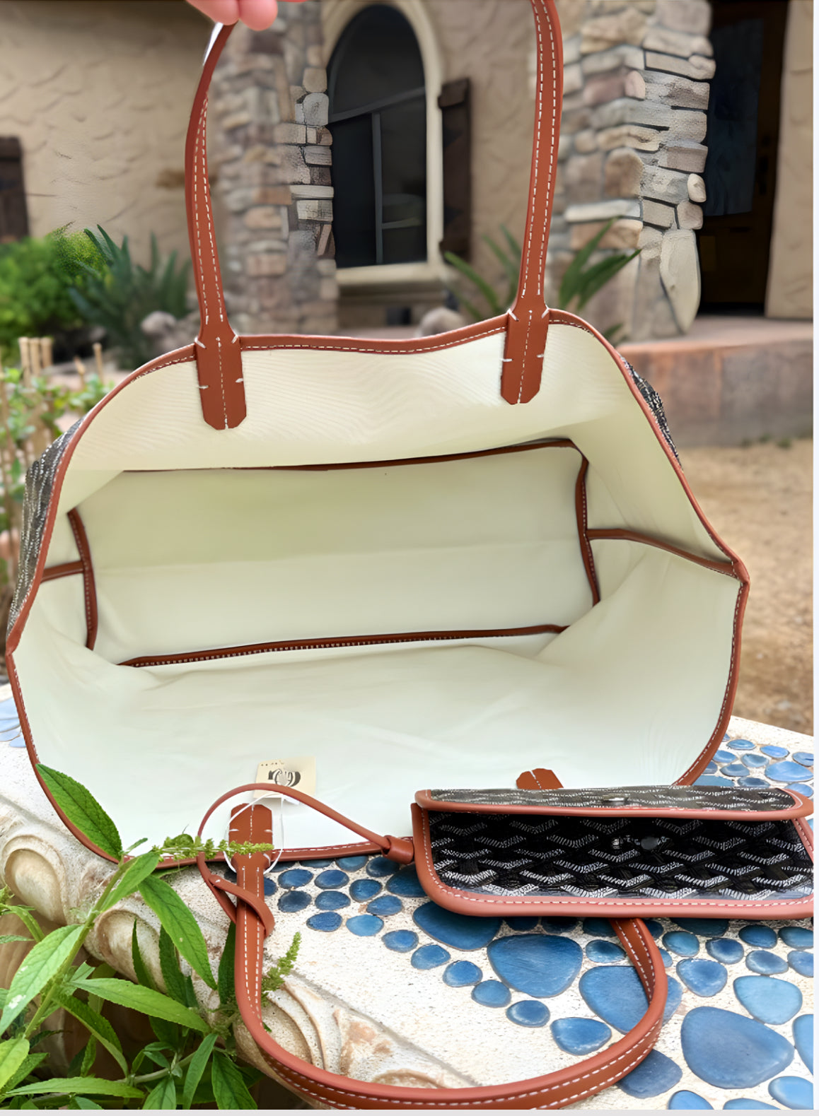 Black Canvas and Tan Calfskin PM Tote