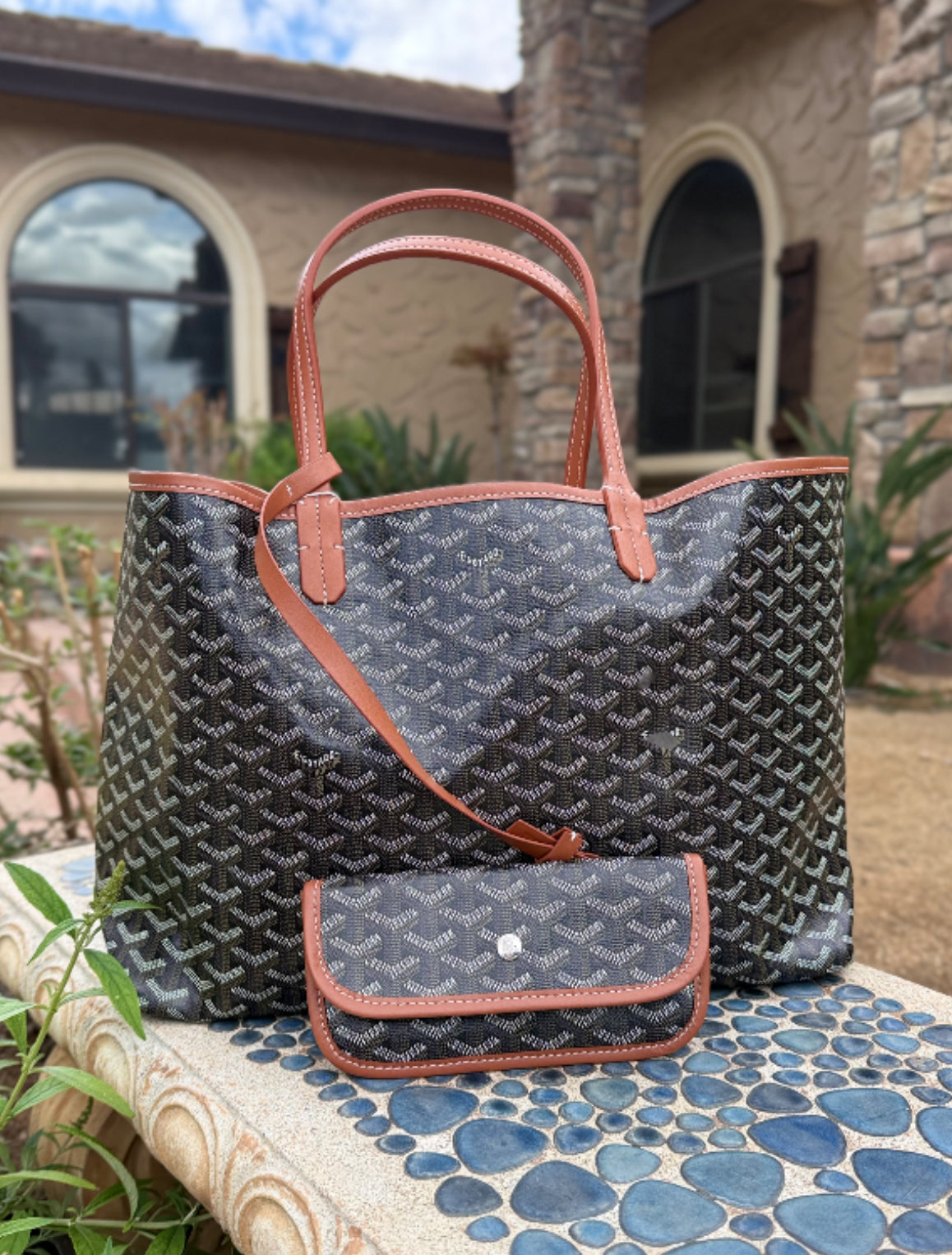 Black Canvas and Tan Calfskin PM Tote